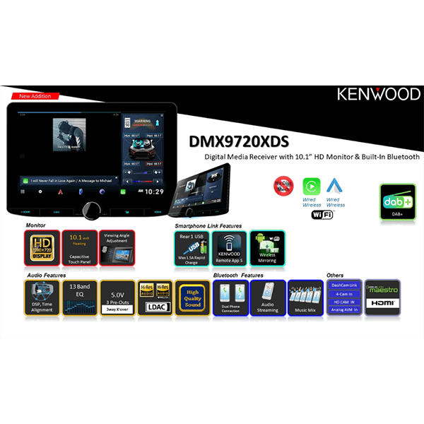 Kenwood DMX9720XDS 10" wireless carplay android auto tablet